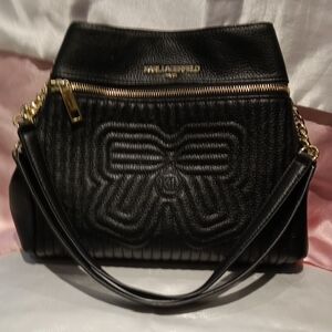 Karl Lagerfeld Black Handbag With Gold Accents And Chain linked Straps.